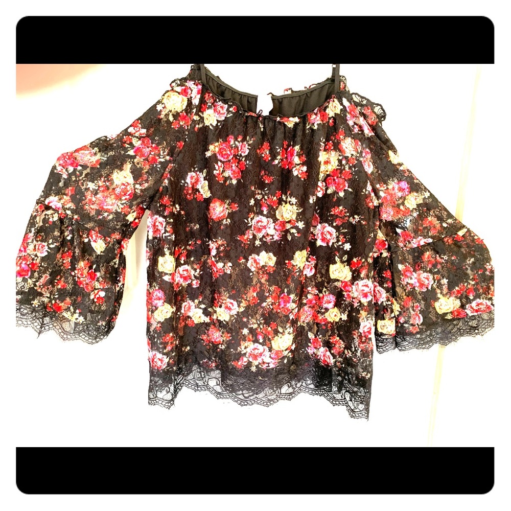 multi colored floral print loose sleeve top